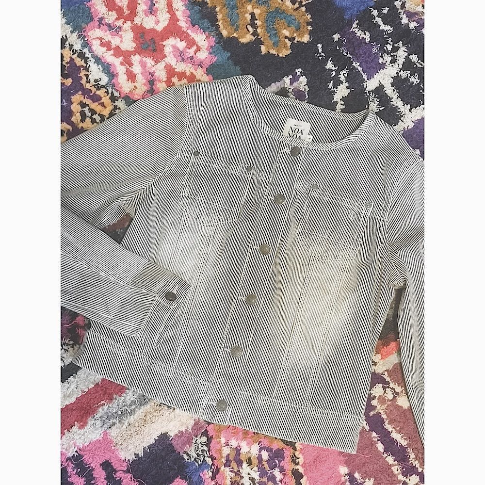🌼Noa Noa🌼 - Railroad stripe denim jacket / size M / navy blue & white - Picture 4 of 7